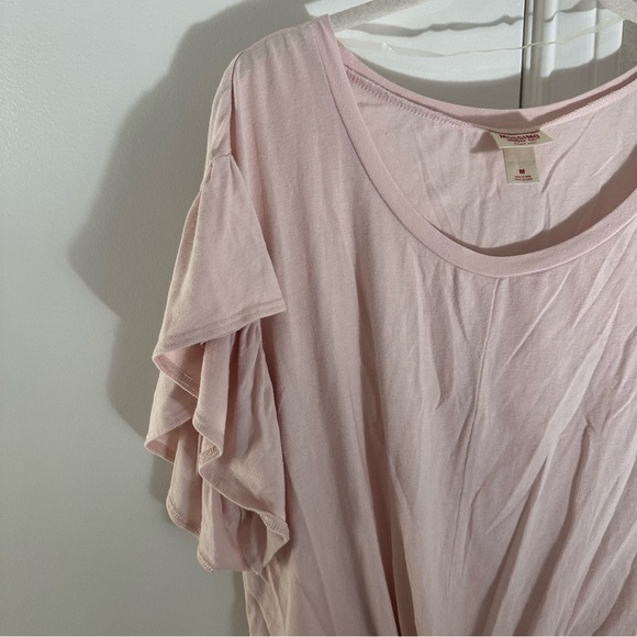 Light Blush Pink Ruffle Sleeve Top Blouse Target Medium Soft Flowy Tie Cropped - Picture 6 of 12